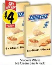 Snickers - White Ice Cream Bars 6 Pack offers at $4 in NQR