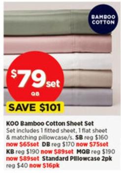 Koo Bamboo Cotton Sheet Set offers at $79 in Spotlight