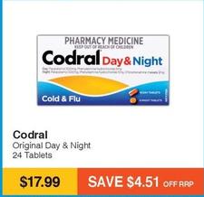 Codral - Original Day & Night 24 Tablets offers at $17.99 in Chempro