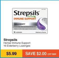 Strepsils - Herbal Immune Support 16 Elderberry Lozenges offers at $5.99 in Chempro