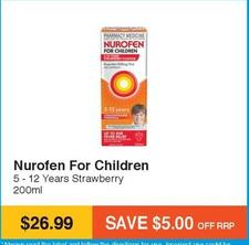 Nurofen - For Children 5-12 Years Strawberry 200ml offers at $26.99 in Chempro