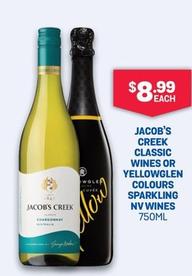 Jacob's - Creek Classic Wines Or Yellowglen Colours Sparkling Nv Wines 750ml offers at $8.99 in Bottlemart