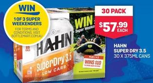 Hahn - Super Dry 3.5 30 X 375ml Cans offers at $57.99 in Bottlemart