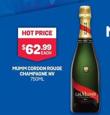 Mumm - Cordon Rouge Champagne Nv 750ml offers at $62.99 in Bottlemart