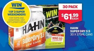 Hahn - Super Dry 3.5 30 X 375ml Cans offers at $61.99 in Bottlemart