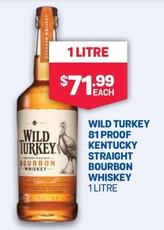 Wild Turkey - 81 Proof Kentucky Straight Bourbon Whiskey 1 Litre offers at $71.99 in Bottlemart
