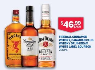 Fireball - Cinnamon Whiskey , Canadian Club Whisky Or Jim Beam White Label Bourbon 700ml offers at $46.99 in Bottlemart