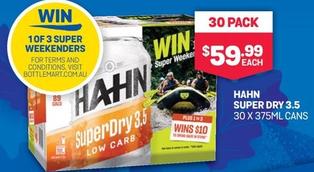 Hahn - Super Dry 3.5 30 X 375ml Cans offers at $59.99 in Bottlemart
