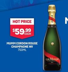 Mumm- Cordon Rouge Champagne Nv 750ml offers at $59.99 in Bottlemart