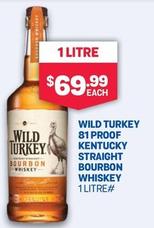Wild Turkey - 81 Proof Kentucky Straight Bourbon Whiskey 1 Litre offers at $69.99 in Bottlemart