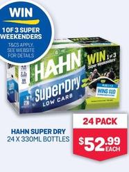 Hahn - Super Dry 24 X 330ml Bottles offers at $52.99 in Bottlemart