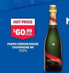 Mumm - Cordon Rouge Champagne Nv 750ml offers at $60.99 in Bottlemart