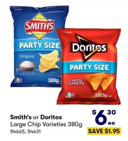 Smith's or Doritos - Large Chip Varieties 380g offers at $6.3 in BIG W