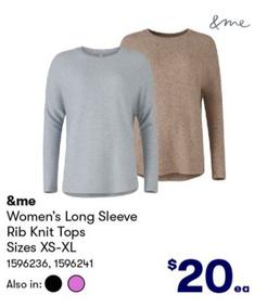 &me - Women’s Long Sleeve Rib Knit Tops Sizes XS-XL offers at $20 in BIG W
