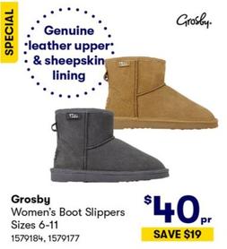 Grosby - Women’s Boot Slippers Sizes 6-11 offers at $40 in BIG W