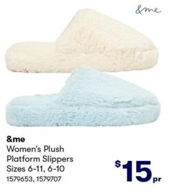 &me - Women’s Plush Platform Slippers Sizes 6-11, 6-10 offers at $15 in BIG W