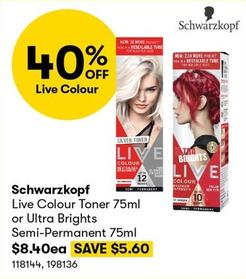 Schwarzkopf - Live Colour Toner 75ml Or Ultra Brights Semi-Permanent 75ml offers at $8.4 in BIG W
