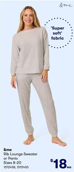 &me - Rib Lounge Sweater or Pants Sizes 8-20 offers at $18 in BIG W