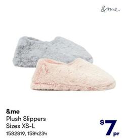 &me - Plush Slippers Sizes XS-L offers at $7 in BIG W