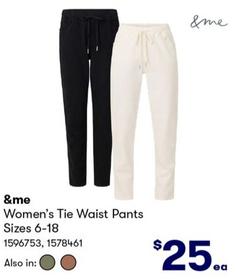 &me - Women’s Tie Waist Pants Sizes 6-18 offers at $25 in BIG W