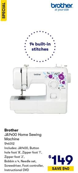 Brother - JA1400 Home Sewing Machine offers at $149 in BIG W