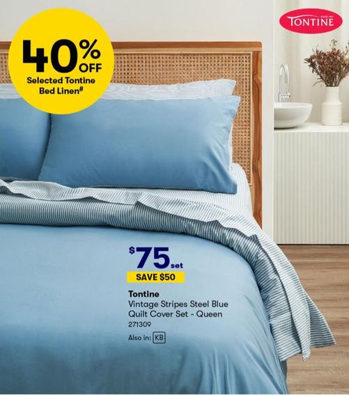 Tontine - Vintage Stripes Steel Blue Quilt Cover Set - Queen offers at $75 in BIG W