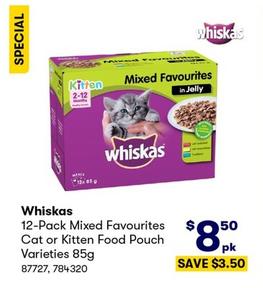 Whiskas - 12-Pack Mixed Favourites Cat or Kitten Food Pouch Varieties 85g offers at $8.5 in BIG W