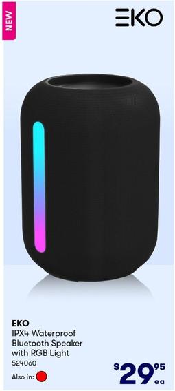 EKO - IPX4 Waterproof Bluetooth Speaker with RGB Light offers at $29.95 in BIG W