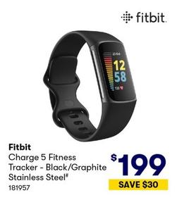 Fitbit - Charge 5 Fitness Tracker - Black/Graphite Stainless Steel offers at $199 in BIG W