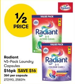 Radiant - 45-pack Laundry Capsules offers at $16 in BIG W