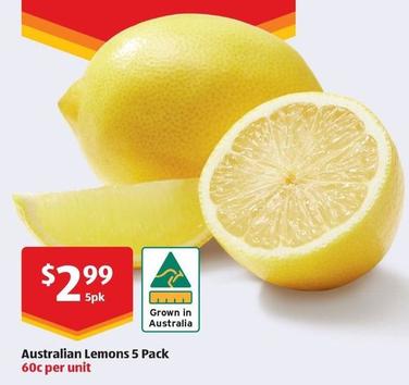 Australian Lemons 5 Pack offers at $2.99 in ALDI