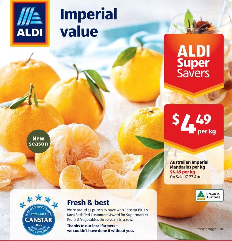 Australian Imperial Mandarins Per Kg offers at $4.49 in ALDI