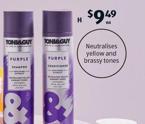 Toni & Guy - Purple Shampoo Or Conditioner 250ml offers at $9.49 in ALDI