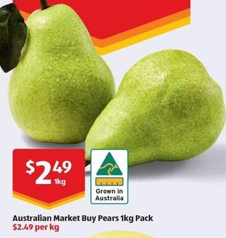 Australian Market Buy Pears 1kg Pack  offers at $2.49 in ALDI