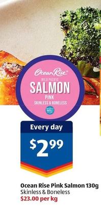 Ocean Rise - Pink Salmon 130g offers at $2.99 in ALDI