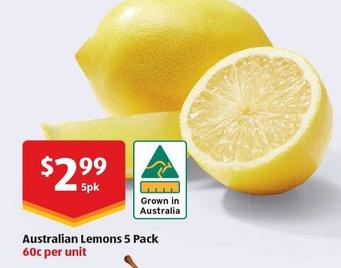 Australian Lemons 5 Pack  offers at $2.99 in ALDI