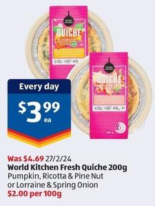 World Kitchen - Fresh Quiche 200g offers at $3.99 in ALDI