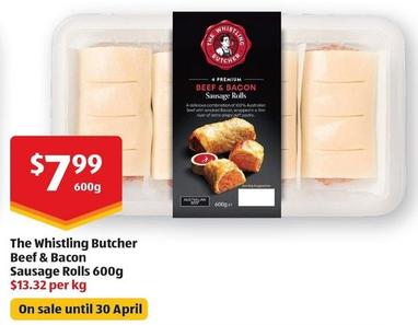 The Whistling Butcher - Beef & Bacon Sausage Rolls 600g offers at $7.99 in ALDI
