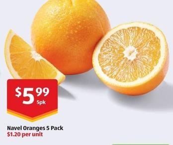 Navel Oranges 5 Pack offers at $5.99 in ALDI