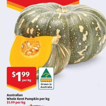 Australian Whole Kent Pumpkin per kg offers at $1.99 in ALDI