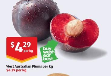 West Australian Plums per kg offers at $4.29 in ALDI