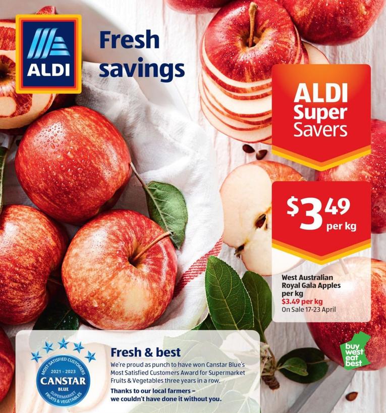 West Australian Royal Gala Apples per kg offers at $3.49 in ALDI