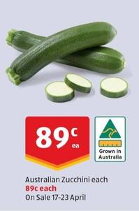 Australian Zucchini each offers at $0.89 in ALDI