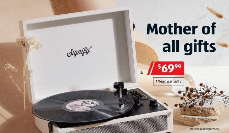 Vintage Turntable offers at $69.99 in ALDI
