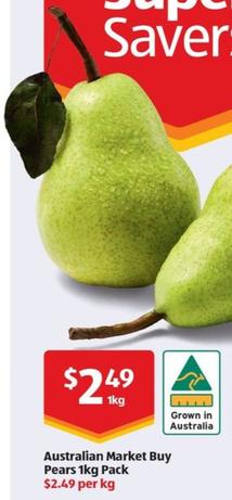 Australian Market Buy Pears 1kg Pack offers at $2.49 in ALDI