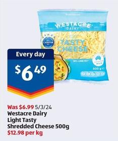 Westacre - Dairy Light Tasty Shredded Cheese 500g offers at $6.49 in ALDI