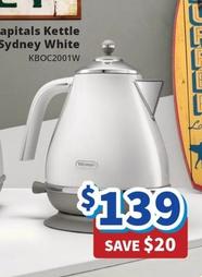 De Longhi - Icona Kapitals Kettle Sydney White offers at $139 in Bi-Rite