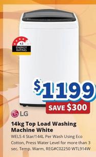 Lg - 14kg Top Load Washing Machine White offers at $1199 in Bi-Rite