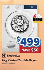Electrolux - - 6kg Vented Tumble Dryer offers at $499 in Bi-Rite