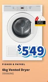 Fisher & Paykel - 6kg Vented Dryer offers at $549 in Bi-Rite
